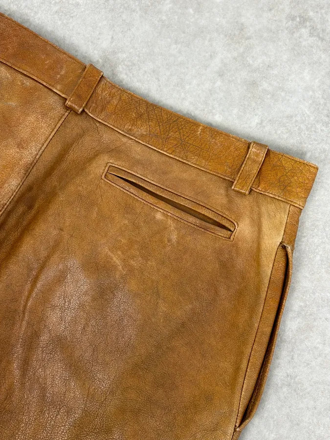 1990s Emporio Armani Cognac Silk-Lined Leather Pants InaTfDK 7