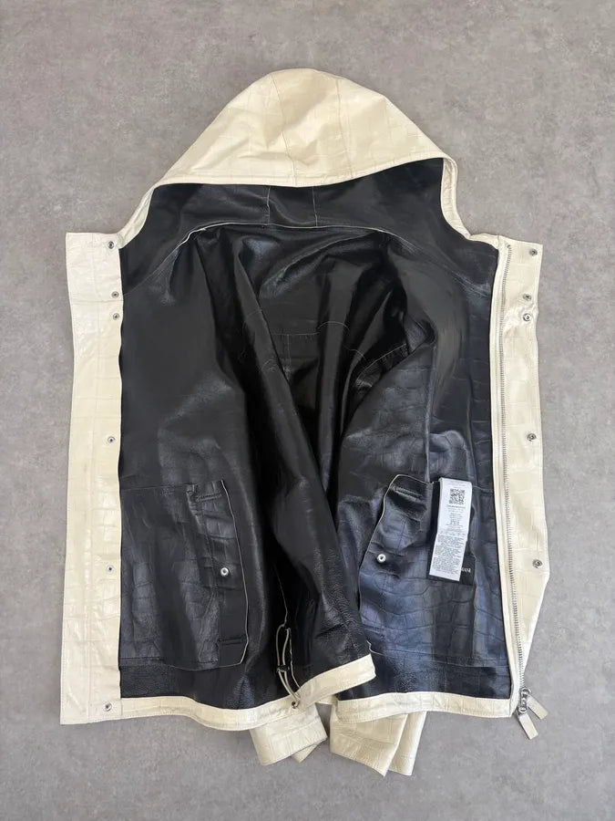 AW2022 Emporio Armani Creamy Leather Crocodile Embossed Hooded Jacket GtcOpDl 7