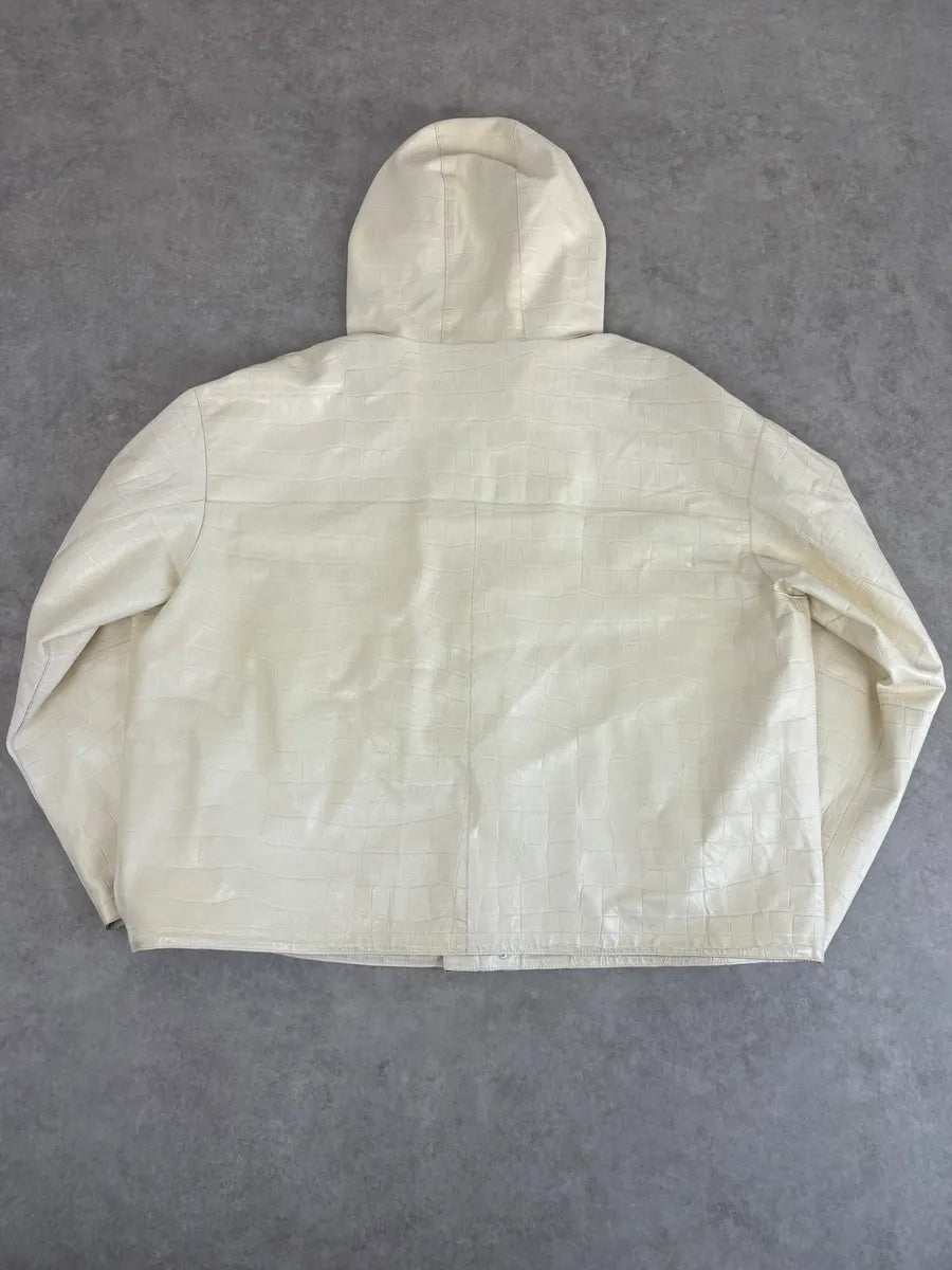 AW2022 Emporio Armani Creamy Leather Crocodile Embossed Hooded Jacket GtcOpDl 4