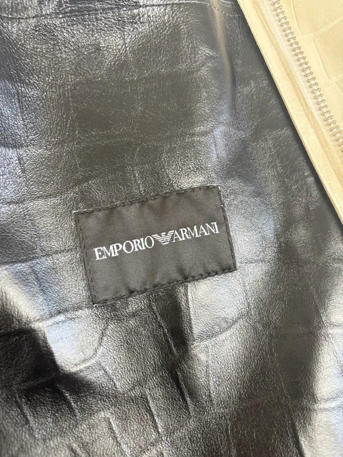 AW2022 Emporio Armani Creamy Leather Crocodile Embossed Hooded Jacket GtcOpDl 9