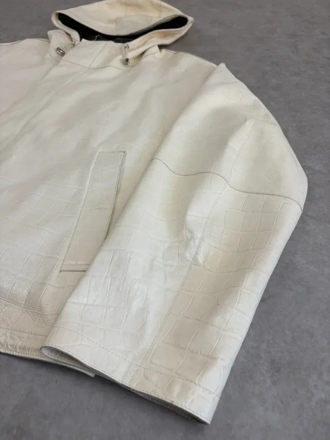 AW2022 Emporio Armani Creamy Leather Crocodile Embossed Hooded Jacket GtcOpDl 6