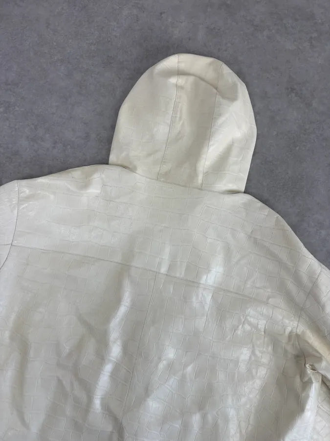 AW2022 Emporio Armani Creamy Leather Crocodile Embossed Hooded Jacket GtcOpDl 5