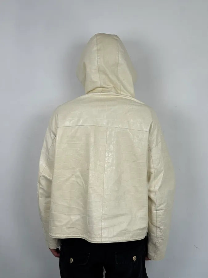 AW2022 Emporio Armani Creamy Leather Crocodile Embossed Hooded Jacket GtcOpDl 1
