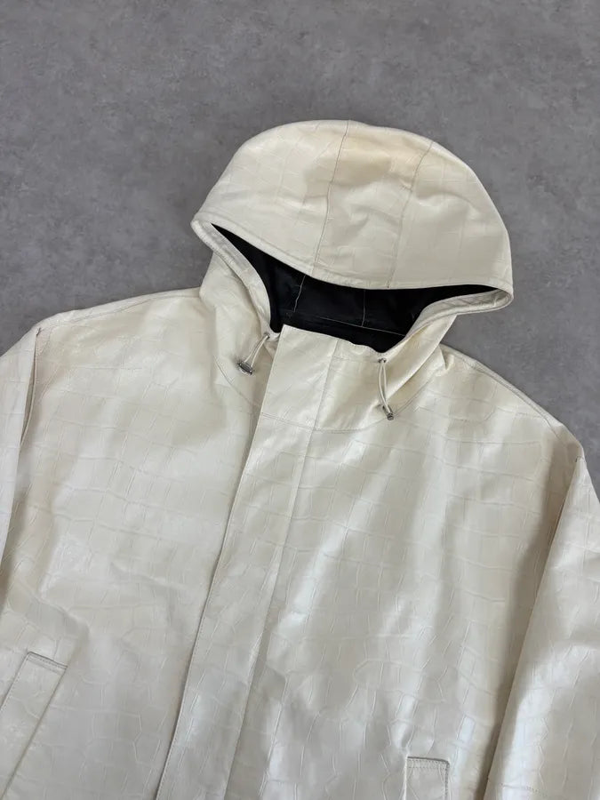 AW2022 Emporio Armani Creamy Leather Crocodile Embossed Hooded Jacket GtcOpDl 3