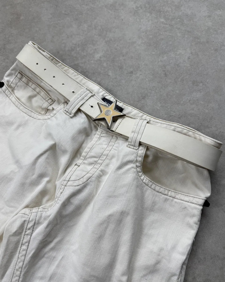 Emporio Armani Cream Leather Star Buckle Belt WAaguvx 0