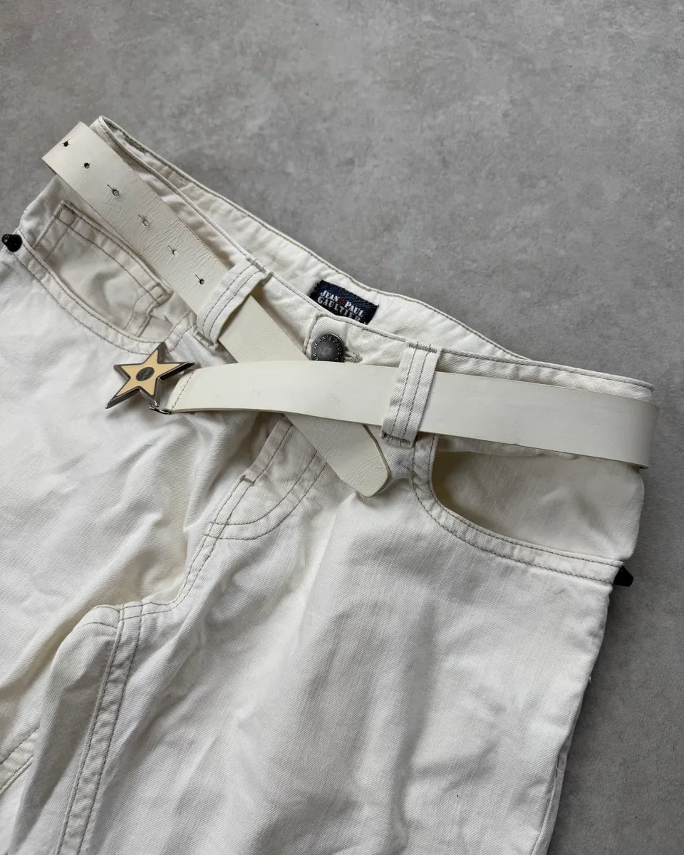 Emporio Armani Cream Leather Star Buckle Belt WAaguvx 1