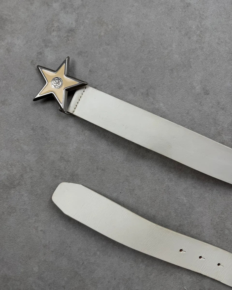 Emporio Armani Cream Leather Star Buckle Belt WAaguvx 2