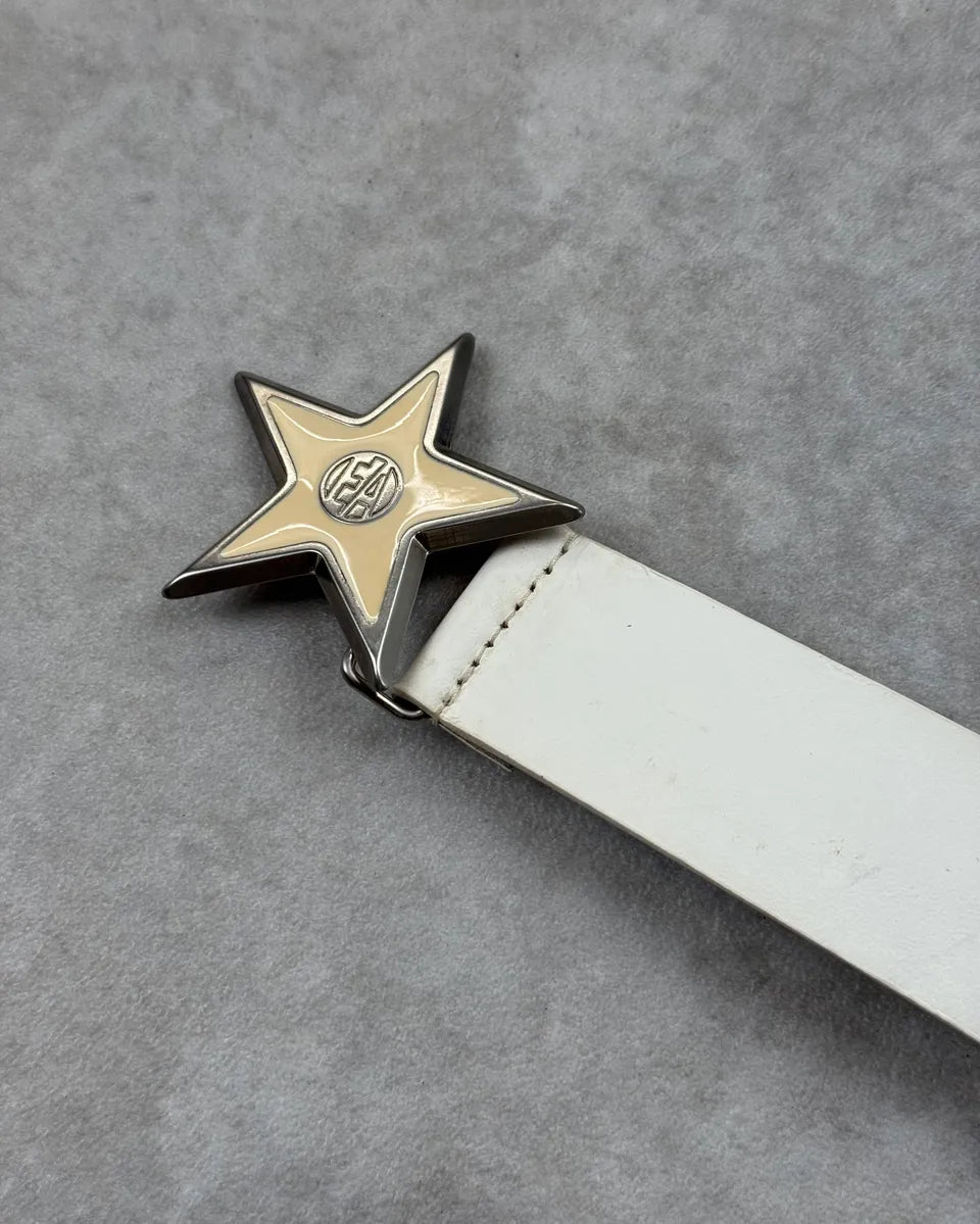 Emporio Armani Cream Leather Star Buckle Belt WAaguvx 3