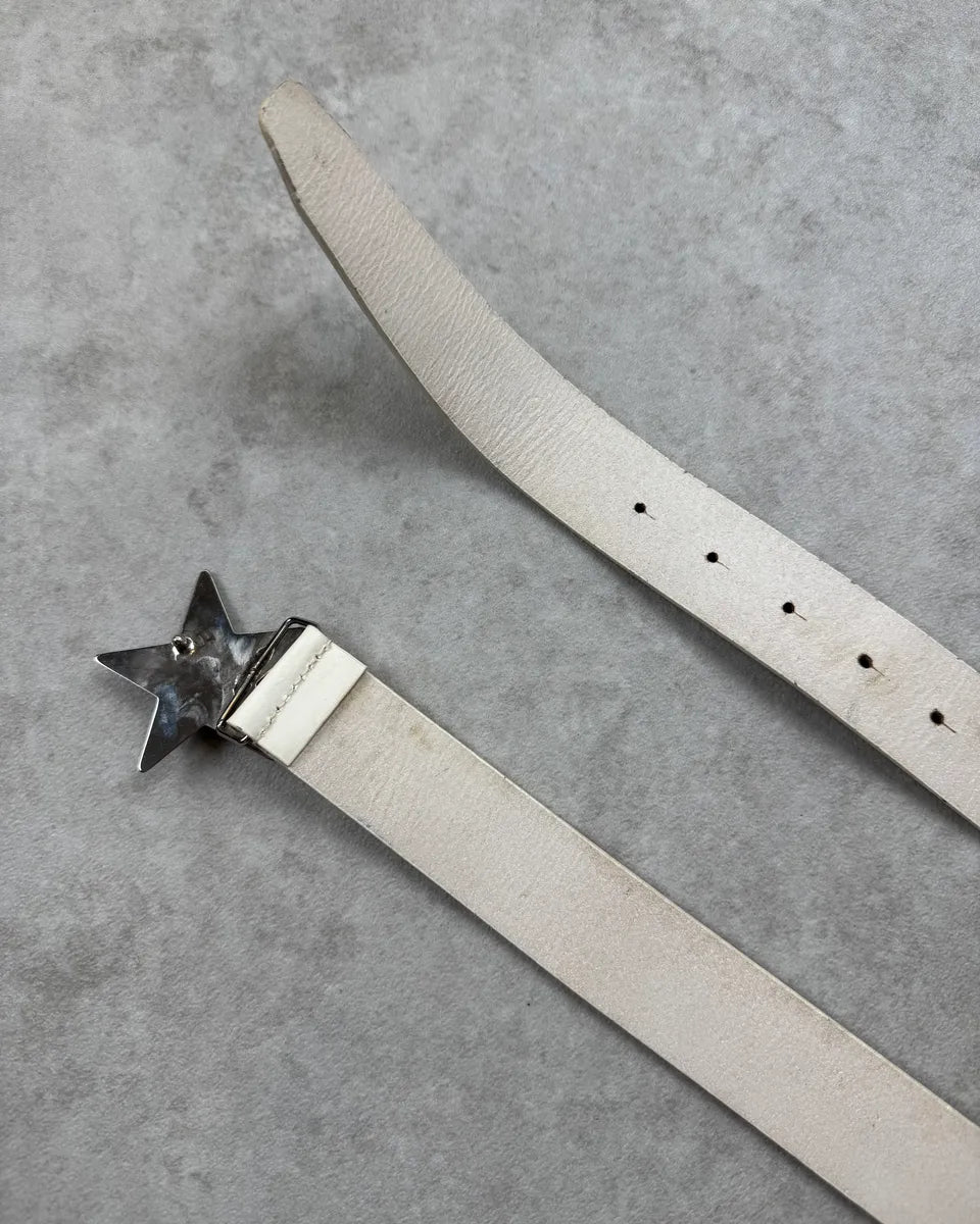 Emporio Armani Cream Leather Star Buckle Belt WAaguvx 4