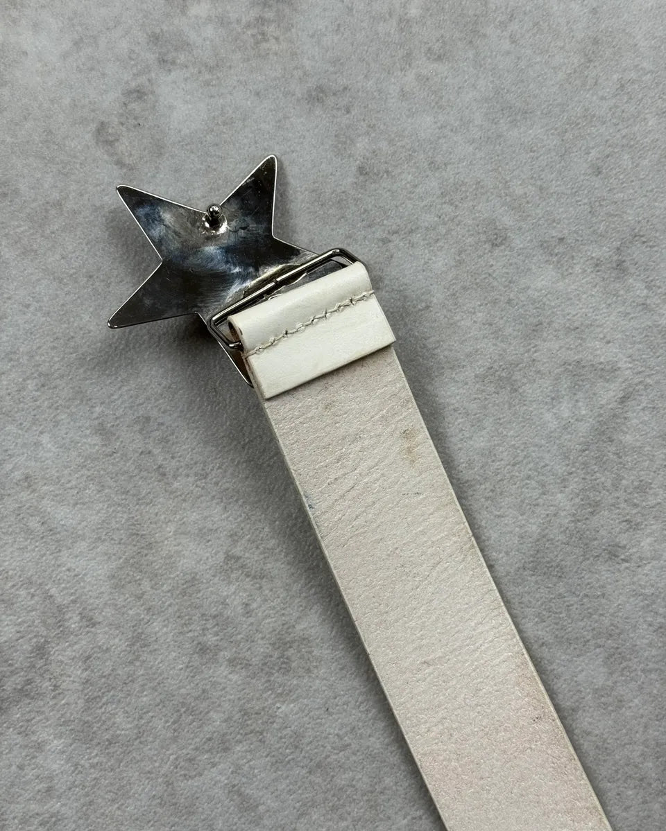 Emporio Armani Cream Leather Star Buckle Belt WAaguvx 5
