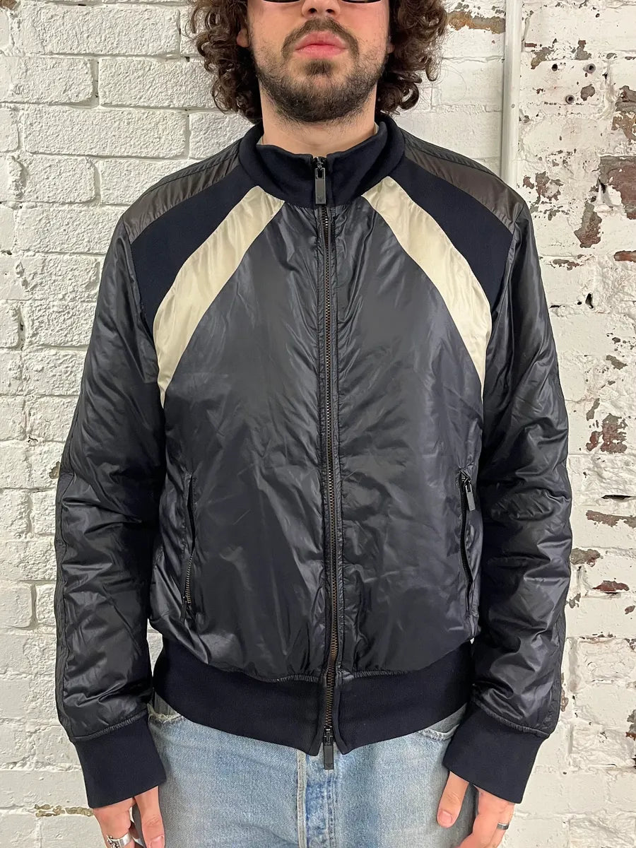Emporio Armani Cream Stripes Black Windbreaker Bomber Jacket sgLHKhv 1