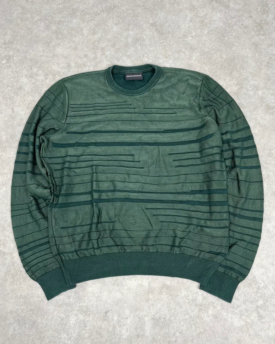 AW2018 Emporio Armani Dark Green Ribbed Stripes Sweater kbNmuSB 0