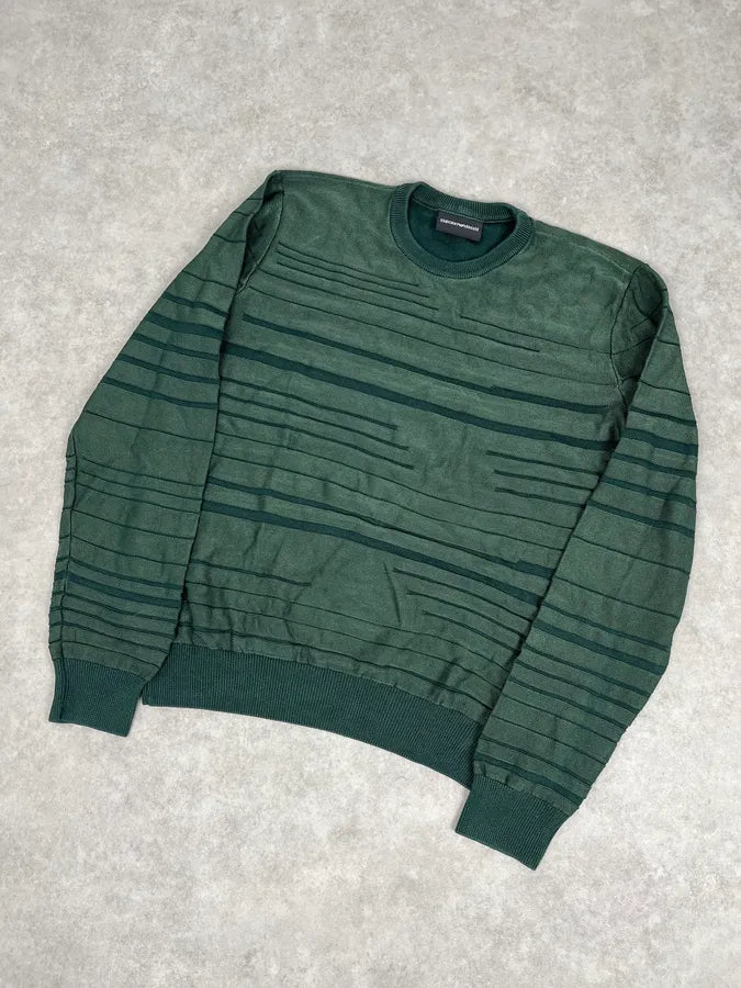 AW2018 Emporio Armani Dark Green Ribbed Stripes Sweater kbNmuSB 4