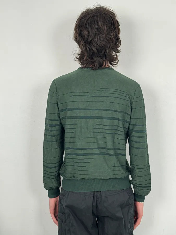 AW2018 Emporio Armani Dark Green Ribbed Stripes Sweater kbNmuSB 2