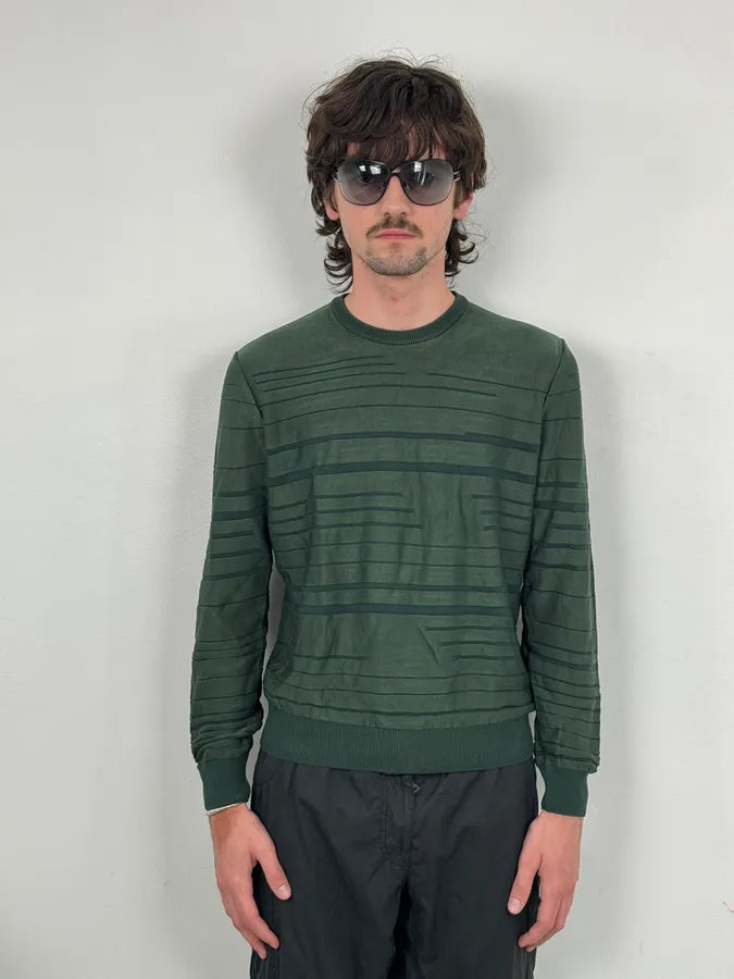 AW2018 Emporio Armani Dark Green Ribbed Stripes Sweater kbNmuSB 1