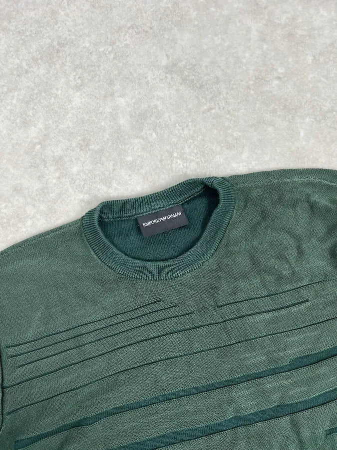 AW2018 Emporio Armani Dark Green Ribbed Stripes Sweater kbNmuSB 3