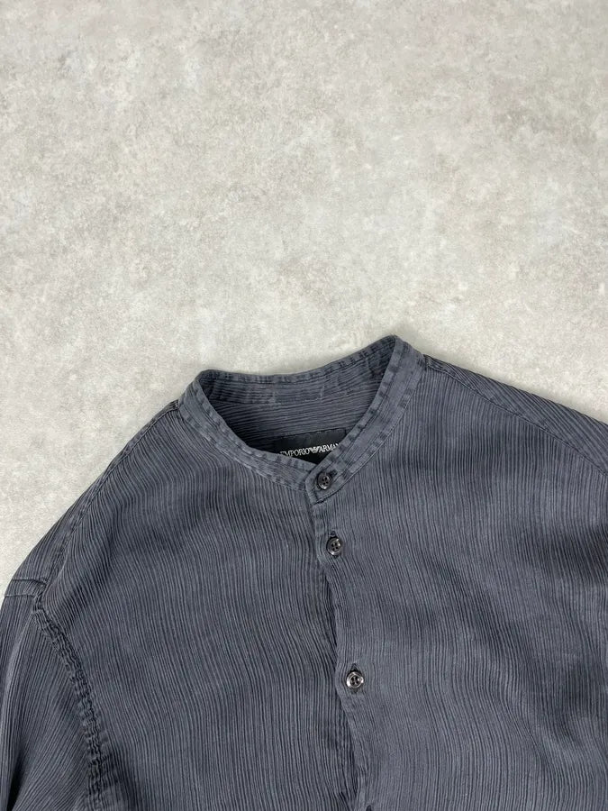 Emporio Armani Dark Grey Silk Striped Shirt yaohBoe 4