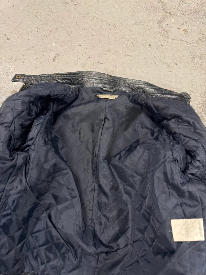 Emporio Armani Distressed Green Black Leather Jacket (XS) 11