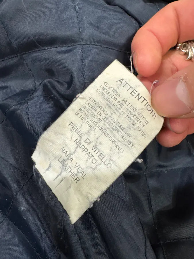 Emporio Armani Distressed Green Black Leather Jacket (XS) 14