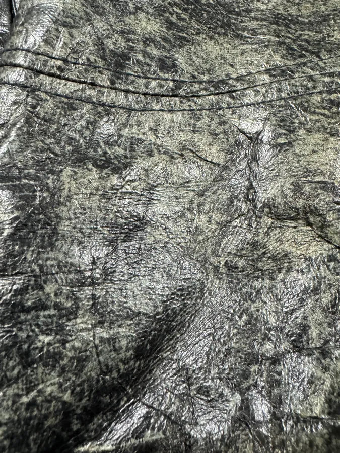 Emporio Armani Distressed Green Black Leather Jacket (XS) 2