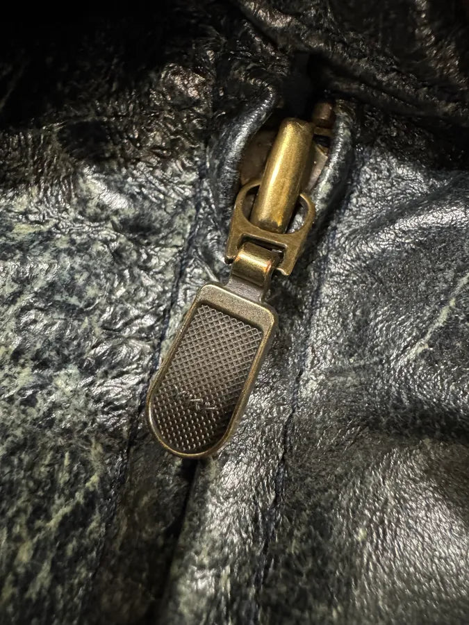 Emporio Armani Distressed Green Black Leather Jacket (XS) 5