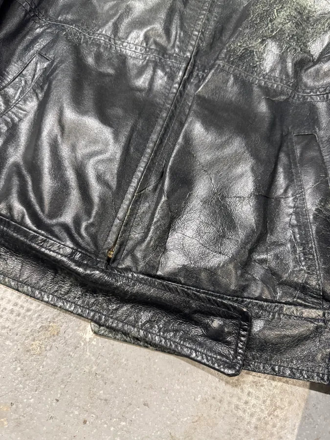 Emporio Armani Distressed Green Black Leather Jacket (XS) 6