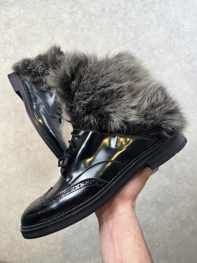 Emporio Armani Fur-Trim Black Patent Leather Boots gmpWSpO 0