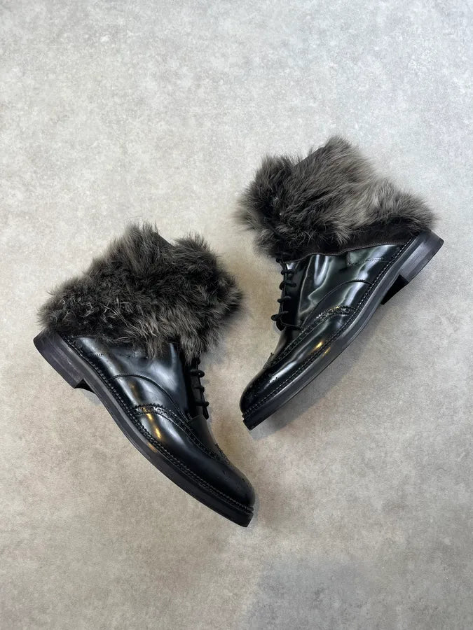 Emporio Armani Fur-Trim Black Patent Leather Boots gmpWSpO 1