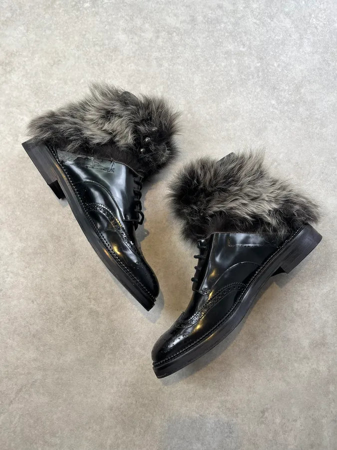 Emporio Armani Fur-Trim Black Patent Leather Boots gmpWSpO 2