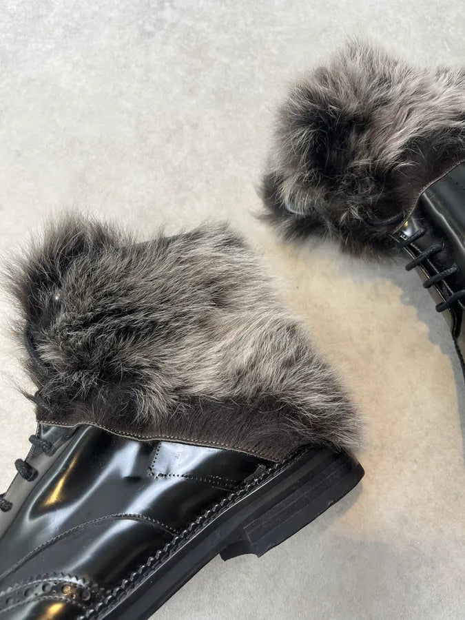 Emporio Armani Fur-Trim Black Patent Leather Boots gmpWSpO 3