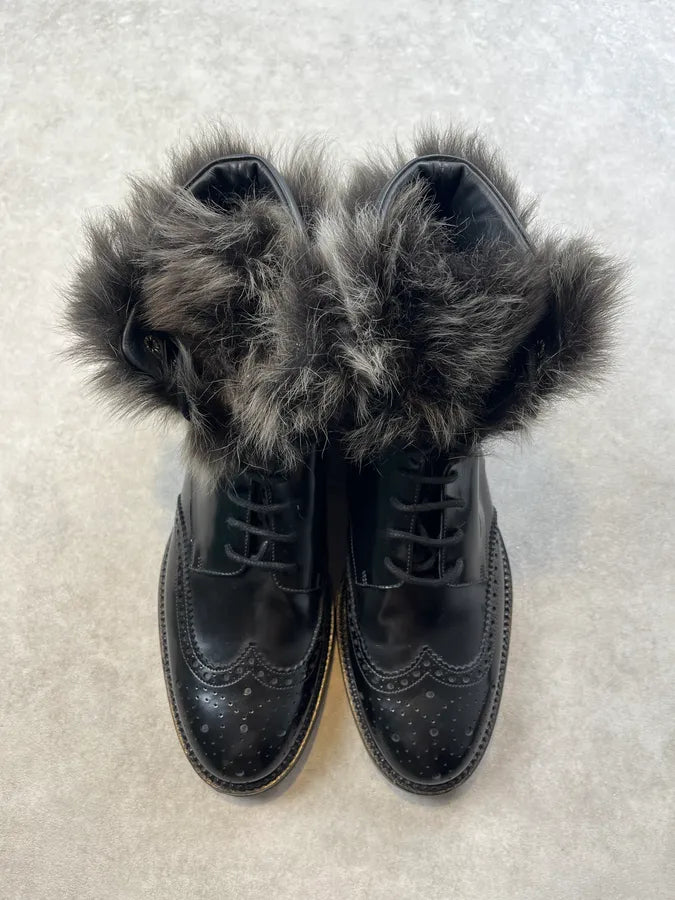 Emporio Armani Fur-Trim Black Patent Leather Boots gmpWSpO 4