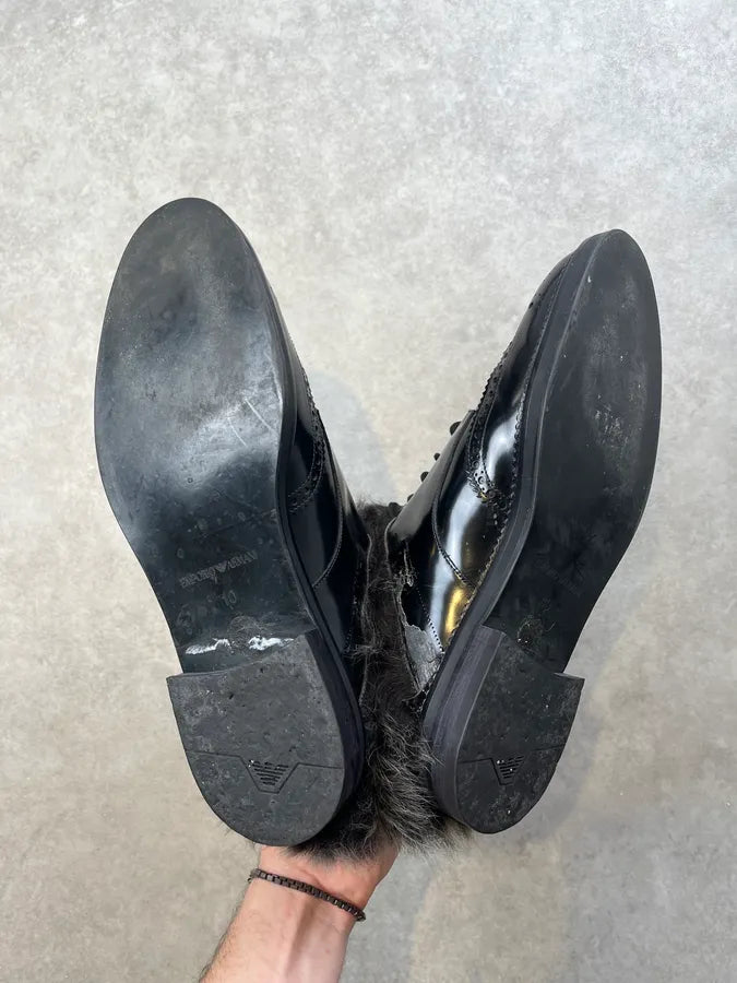 Emporio Armani Fur-Trim Black Patent Leather Boots gmpWSpO 6