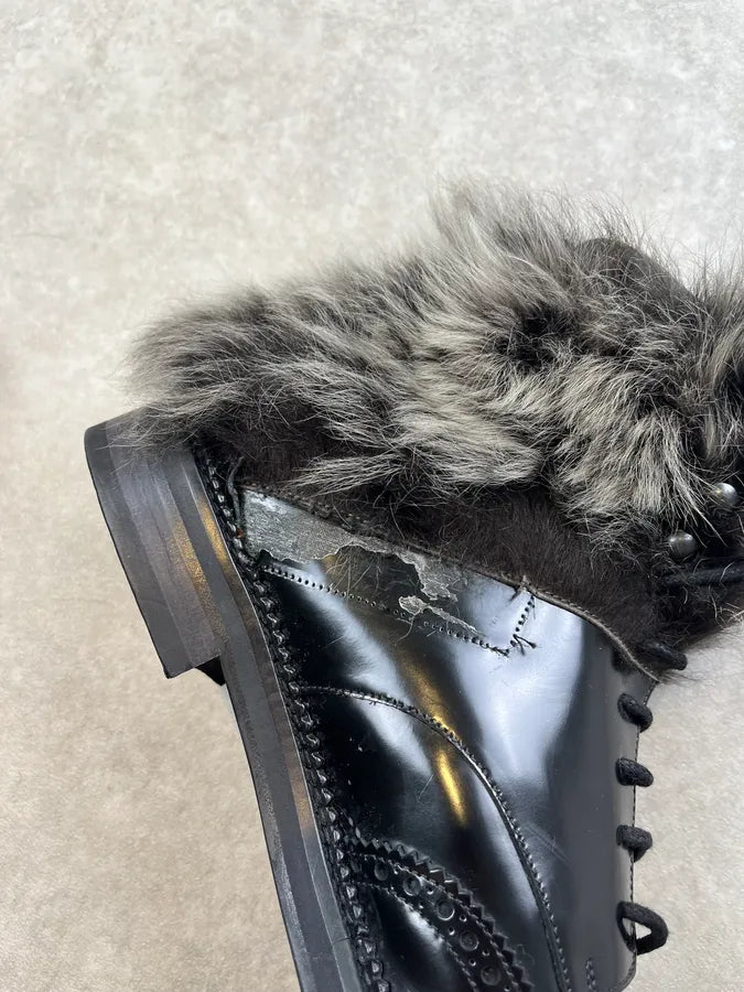 Emporio Armani Fur-Trim Black Patent Leather Boots gmpWSpO 7