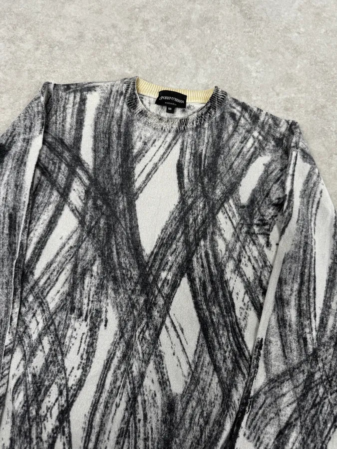 AW2011 Emporio Armani White & Grey Abstract Pattern Sweater rAFvuqV 5