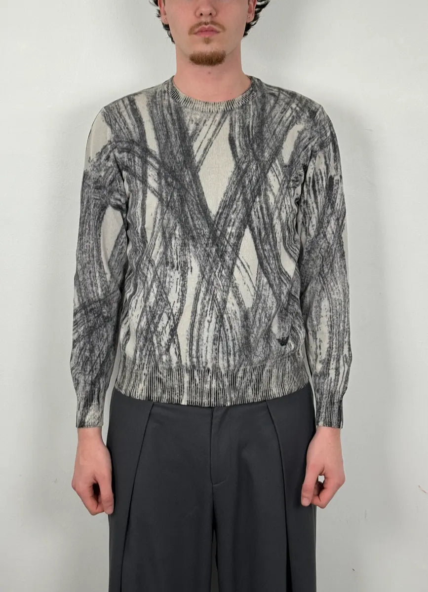AW2011 Emporio Armani White & Grey Abstract Pattern Sweater rAFvuqV 2