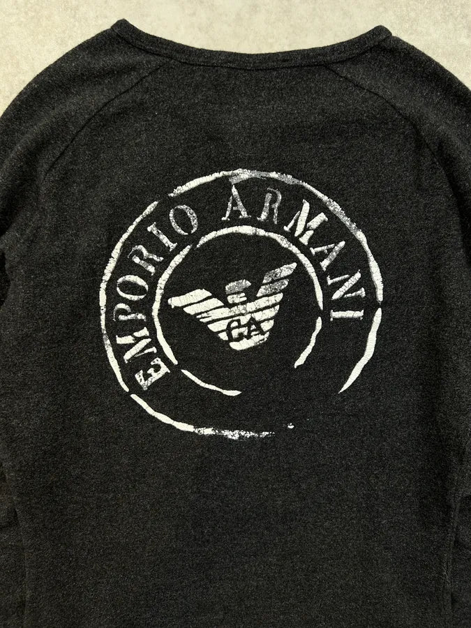 2000s Emporio Armani Grey Buttoned Henley Sweater QKbPnBv 7