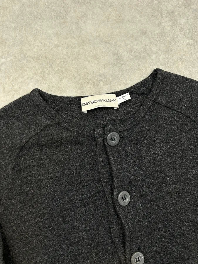 2000s Emporio Armani Grey Buttoned Henley Sweater QKbPnBv 4