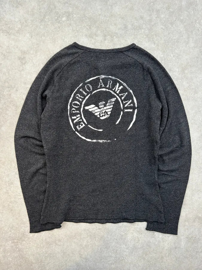 2000s Emporio Armani Grey Buttoned Henley Sweater QKbPnBv 6