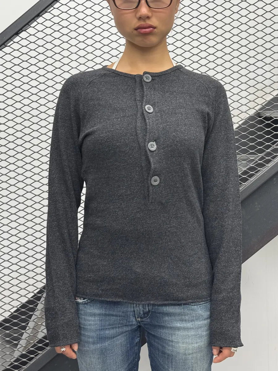 2000s Emporio Armani Grey Buttoned Henley Sweater QKbPnBv 1