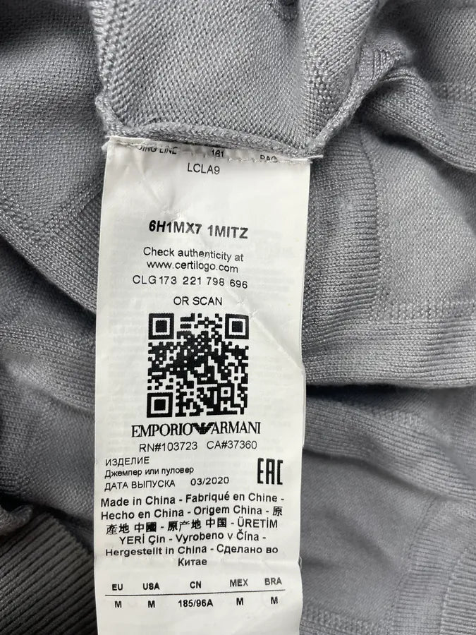 SS2020 Emporio Armani Grey Jacquard Sweater kKwCveJ 8