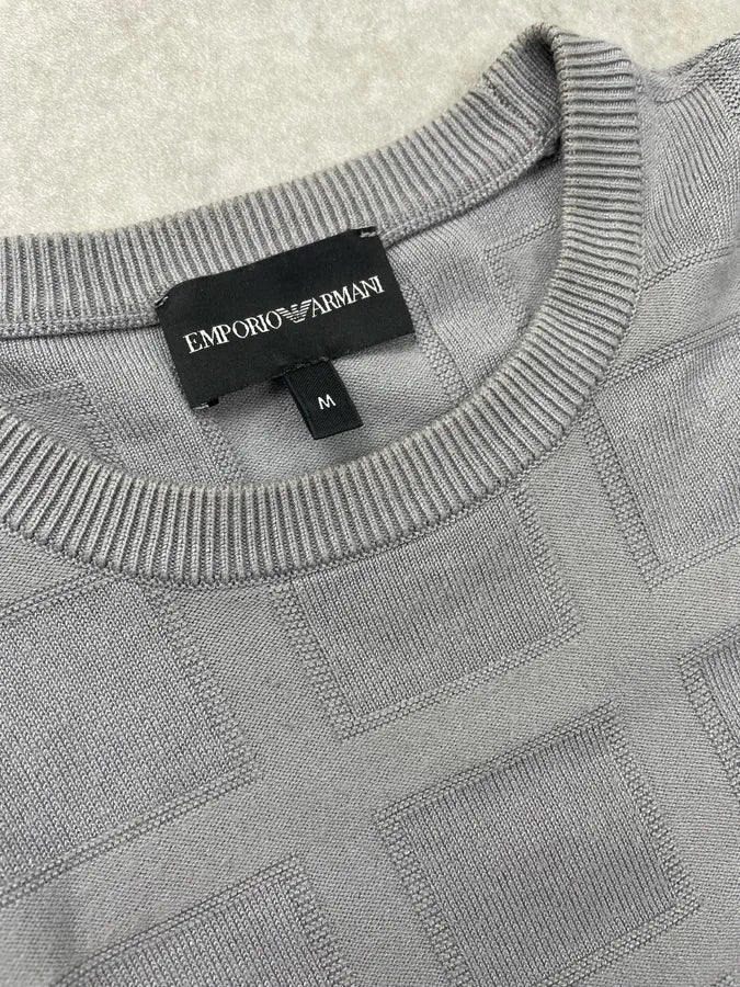 SS2020 Emporio Armani Grey Jacquard Sweater kKwCveJ 4