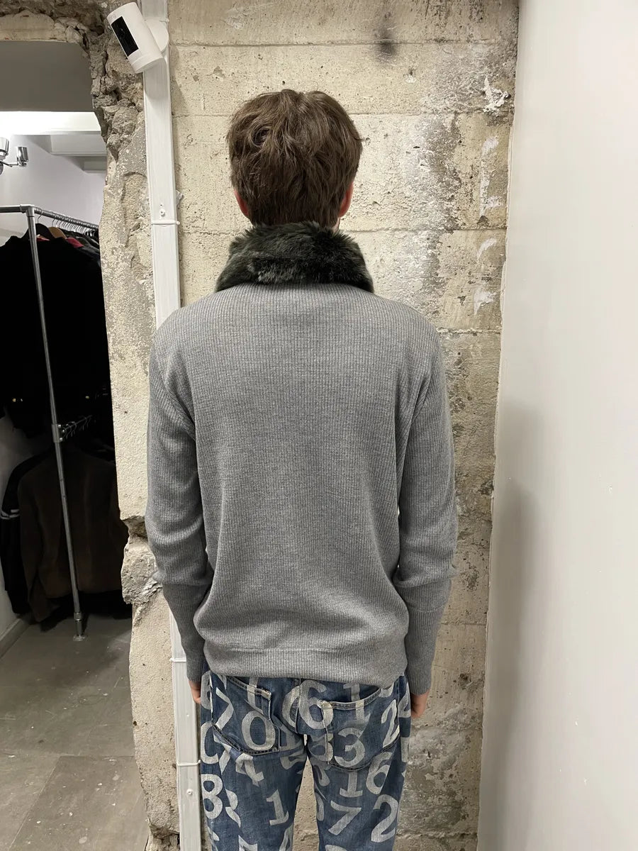 Emporio Armani Grey Fur Collar Zip-up Sweater (L) 2