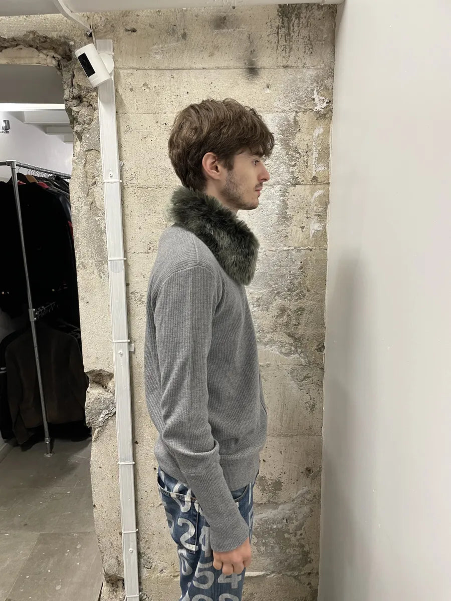 Emporio Armani Grey Fur Collar Zip-up Sweater (L) 3