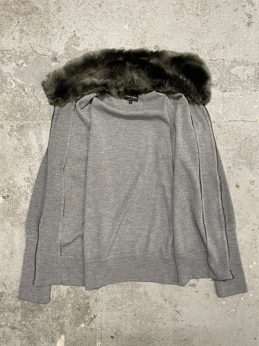Emporio Armani Grey Fur Collar Zip-up Sweater (L) 4