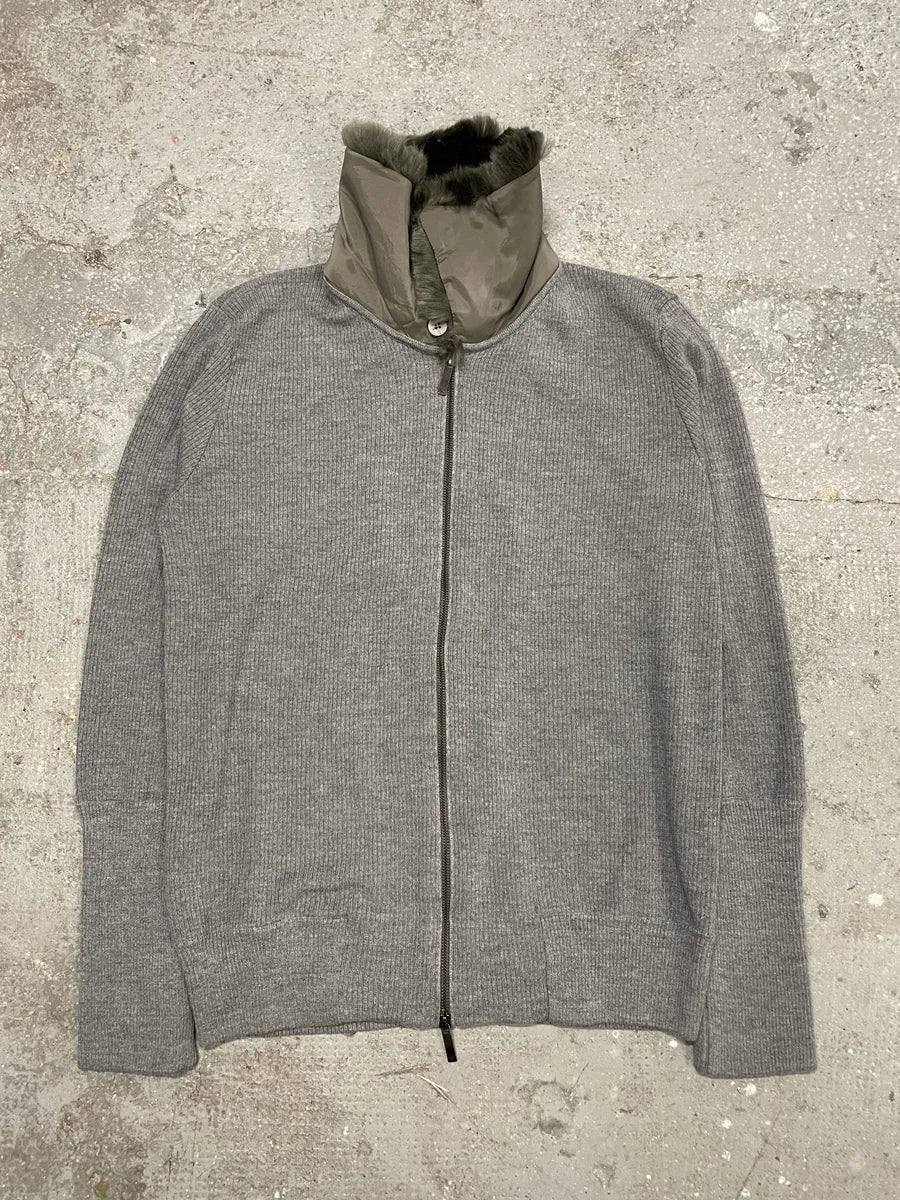 Emporio Armani Grey Fur Collar Zip-up Sweater (L) 5