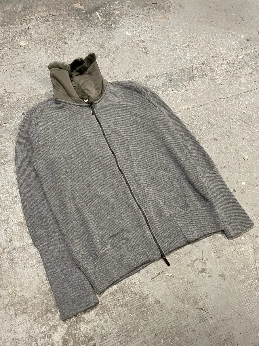 Emporio Armani Grey Fur Collar Zip-up Sweater (L) 6
