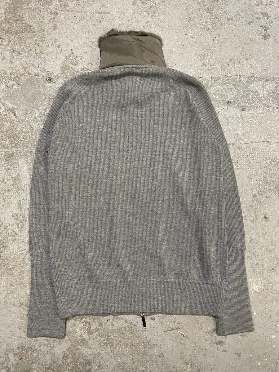 Emporio Armani Grey Fur Collar Zip-up Sweater (L) 7