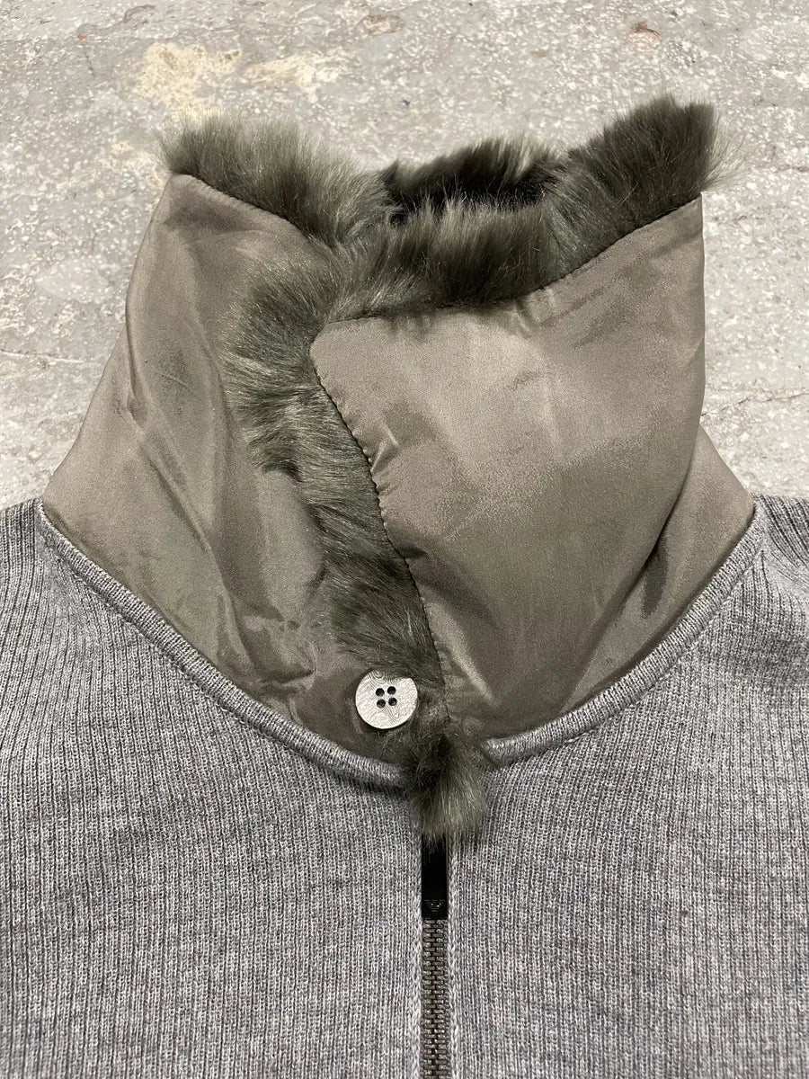 Emporio Armani Grey Fur Collar Zip-up Sweater (L) 9