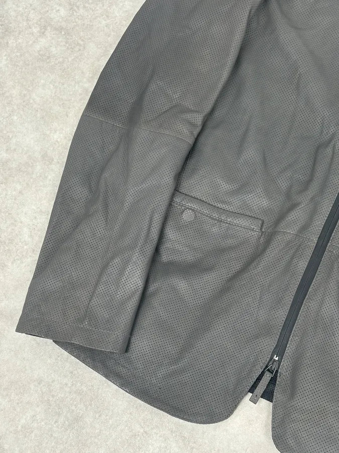 AW2017 Emporio Armani Grey Leather Perforated Bomber Jacket  yfWyFZl 7