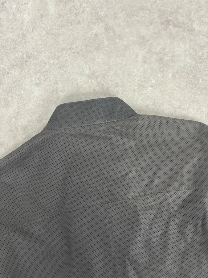 AW2017 Emporio Armani Grey Leather Perforated Bomber Jacket  yfWyFZl 5